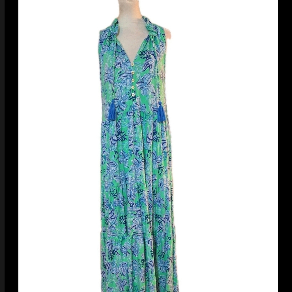 Lilly Pulitzer Green & Blue Tropical Print Maxi Dress - Picture 6 of 13